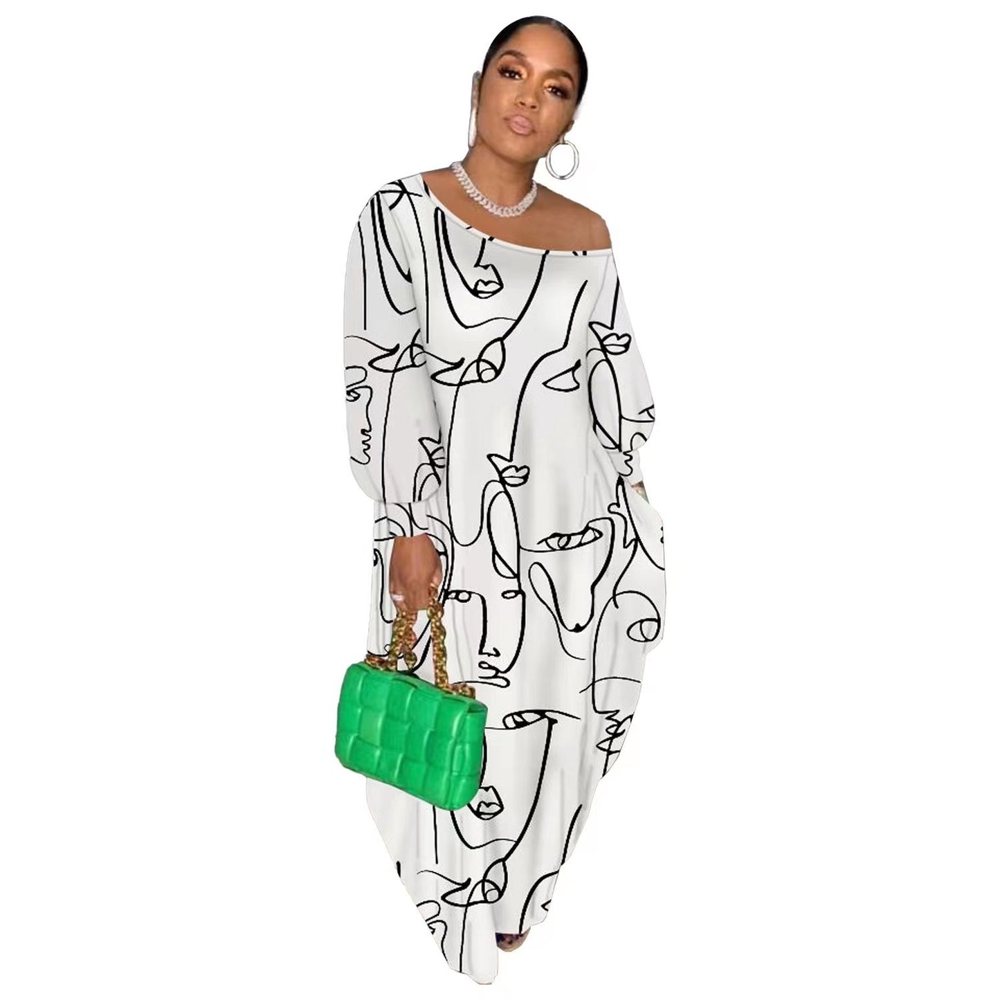 Casual Plus Size Maxi Dresses for Women Round Neck Long Sleeves Loose Sundress with Pockets - Seldom Seen Styles