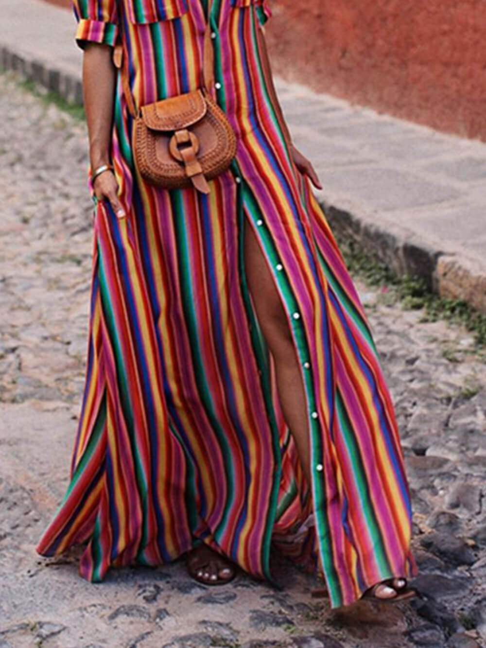 Casual Striped Printed Shirt Maxi Skirt - Seldom Seen Styles