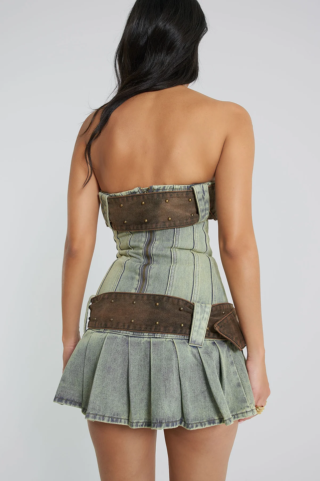 Chelsea Denim Kilt Mini Dress - Seldom Seen Styles