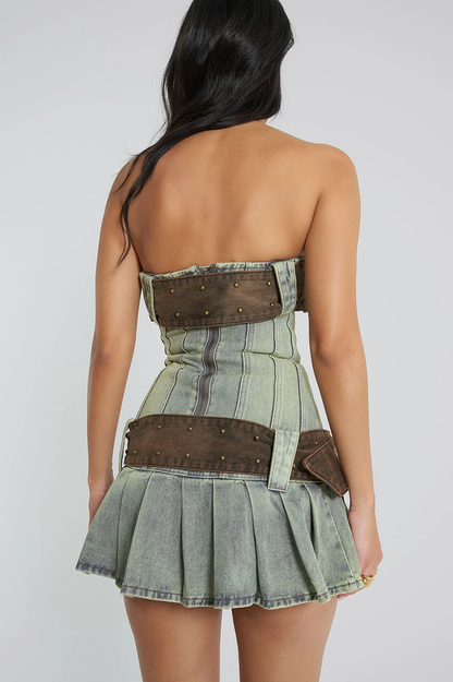 Chelsea Denim Kilt Mini Dress - Seldom Seen Styles