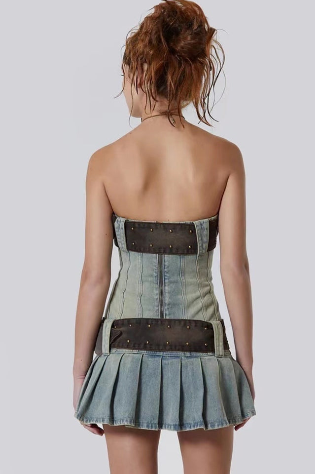 Chelsea Denim Kilt Mini Dress - Seldom Seen Styles