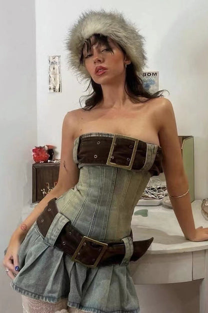 Chelsea Denim Kilt Mini Dress - Seldom Seen Styles