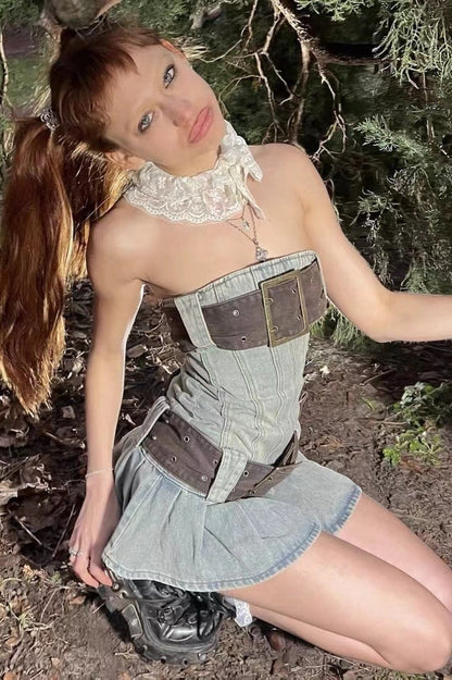 Chelsea Denim Kilt Mini Dress - Seldom Seen Styles