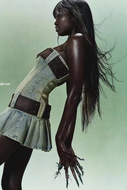 Chelsea Denim Kilt Mini Dress - Seldom Seen Styles