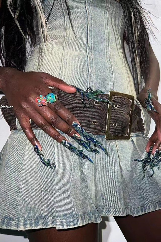 Chelsea Denim Kilt Mini Dress - Seldom Seen Styles