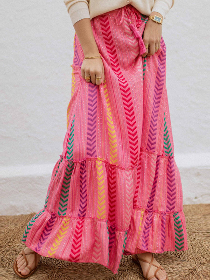 Chevron Pattern High Waist Drawstring Big Swing Maxi Skirt - Seldom Seen Styles