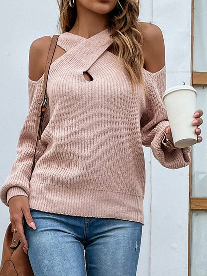 Chic Open Shoulder Knit Sweater - Seldom Seen Styles
