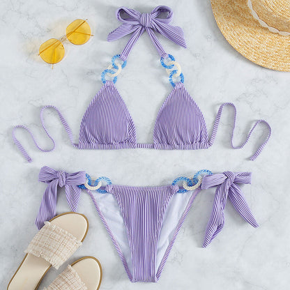 Chic Ribbed O Ring Slide Triangle Brazilian Two Piece Bikini Swimsuit - Seldom Seen Styles