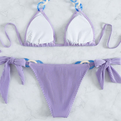 Chic Ribbed O Ring Slide Triangle Brazilian Two Piece Bikini Swimsuit - Seldom Seen Styles