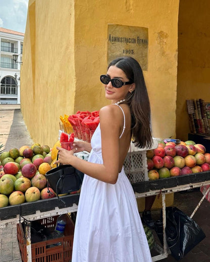 Coastal Cowgirl Open Back Long Dress Summer New Women's Fashion  Style Camisole V Solid Color Versatile Backless Dress