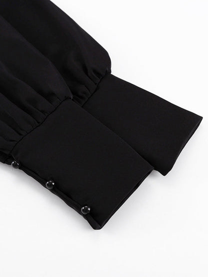 Contrast Color Pleated Tiered Long Sleeves Loose Peter Pan Collar Mini Dresses - Seldom Seen Styles