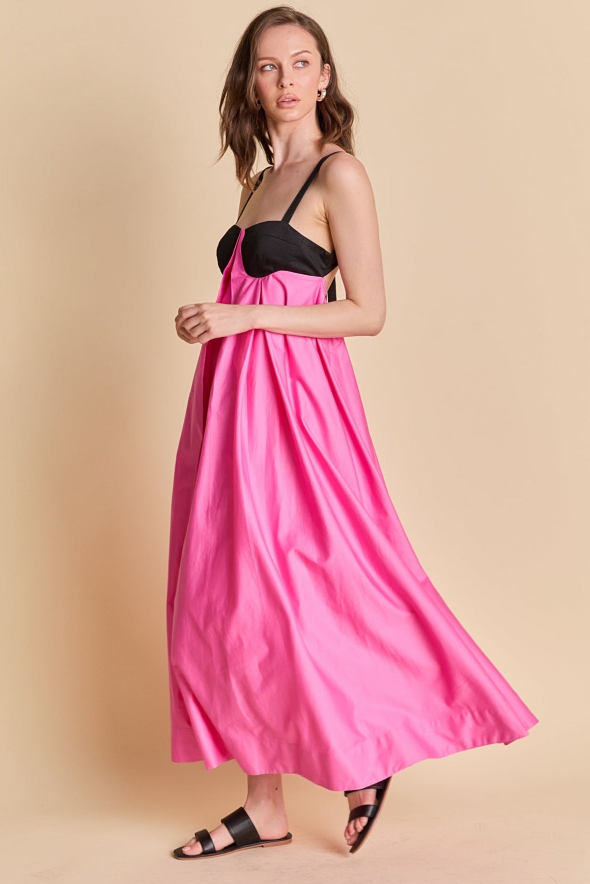 Contrast Open Back Maxi Dress Flowy Sundress Pink Birthday Dress - Seldom Seen Styles