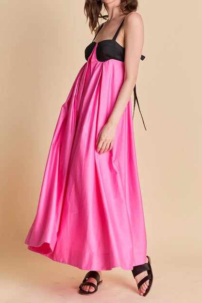 Contrast Open Back Maxi Dress Flowy Sundress Pink Birthday Dress - Seldom Seen Styles