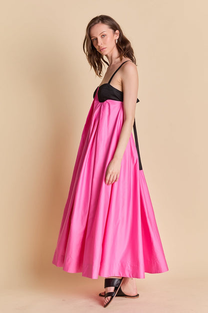 Contrast Open Back Maxi Dress Flowy Sundress Pink Birthday Dress - Seldom Seen Styles