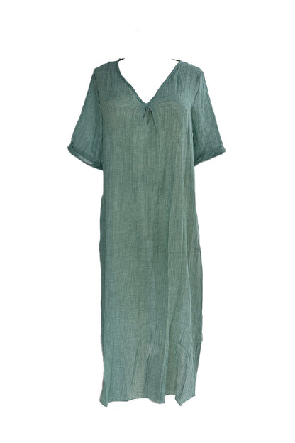 Cotton Solid V Neck Midi Dress - Seldom Seen Styles
