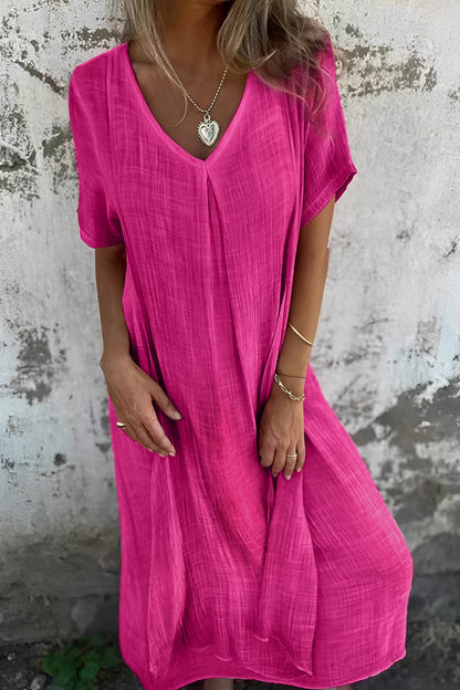 Cotton Solid V Neck Midi Dress - Seldom Seen Styles