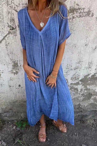 Cotton Solid V Neck Midi Dress - Seldom Seen Styles