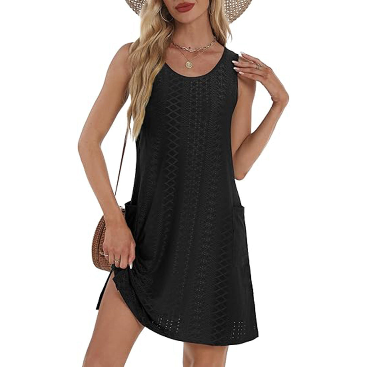 Coverup Summer Dresses for Women 2025 Eyelet Casual Loose Sleeveless Sundresses Tank Dresses with Pockets - Seldom Seen Styles