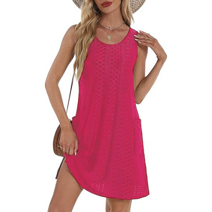 Coverup Summer Dresses for Women 2025 Eyelet Casual Loose Sleeveless Sundresses Tank Dresses with Pockets - Seldom Seen Styles
