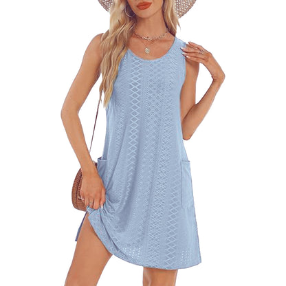 Coverup Summer Dresses for Women 2025 Eyelet Casual Loose Sleeveless Sundresses Tank Dresses with Pockets - Seldom Seen Styles