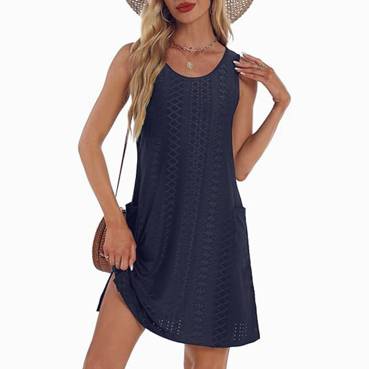 Coverup Summer Dresses for Women 2025 Eyelet Casual Loose Sleeveless Sundresses Tank Dresses with Pockets - Seldom Seen Styles