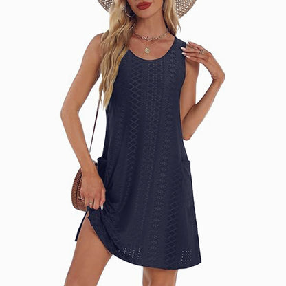 Coverup Summer Dresses for Women 2025 Eyelet Casual Loose Sleeveless Sundresses Tank Dresses with Pockets - Seldom Seen Styles