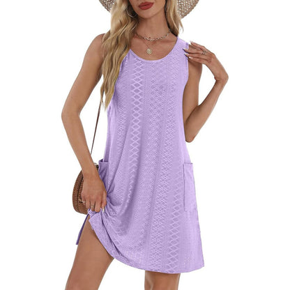 Coverup Summer Dresses for Women 2025 Eyelet Casual Loose Sleeveless Sundresses Tank Dresses with Pockets - Seldom Seen Styles