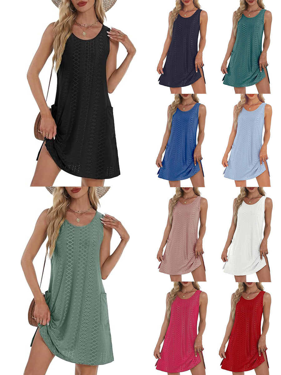 Coverup Summer Dresses for Women 2025 Eyelet Casual Loose Sleeveless Sundresses Tank Dresses with Pockets - Seldom Seen Styles