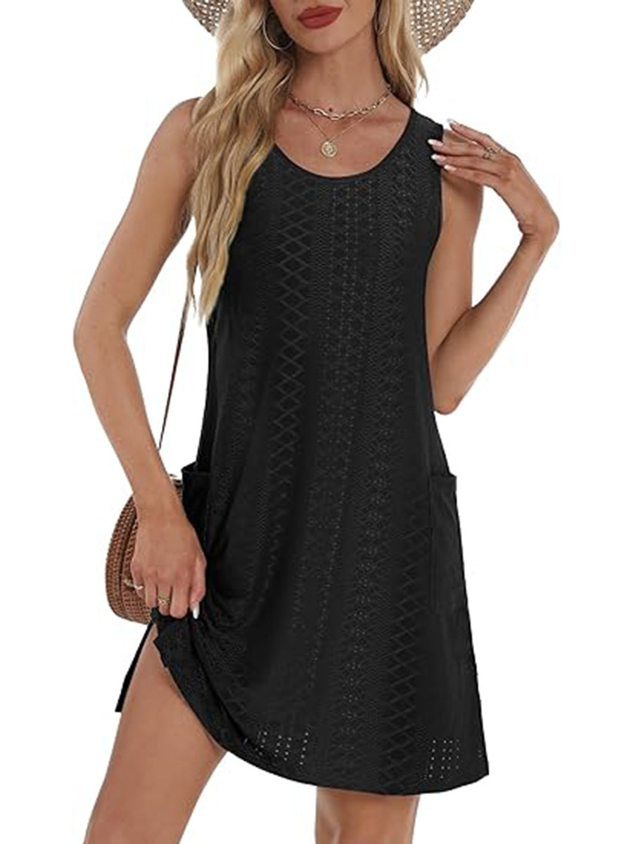 Coverup Summer Dresses for Women 2025 Eyelet Casual Loose Sleeveless Sundresses Tank Dresses with Pockets - Seldom Seen Styles