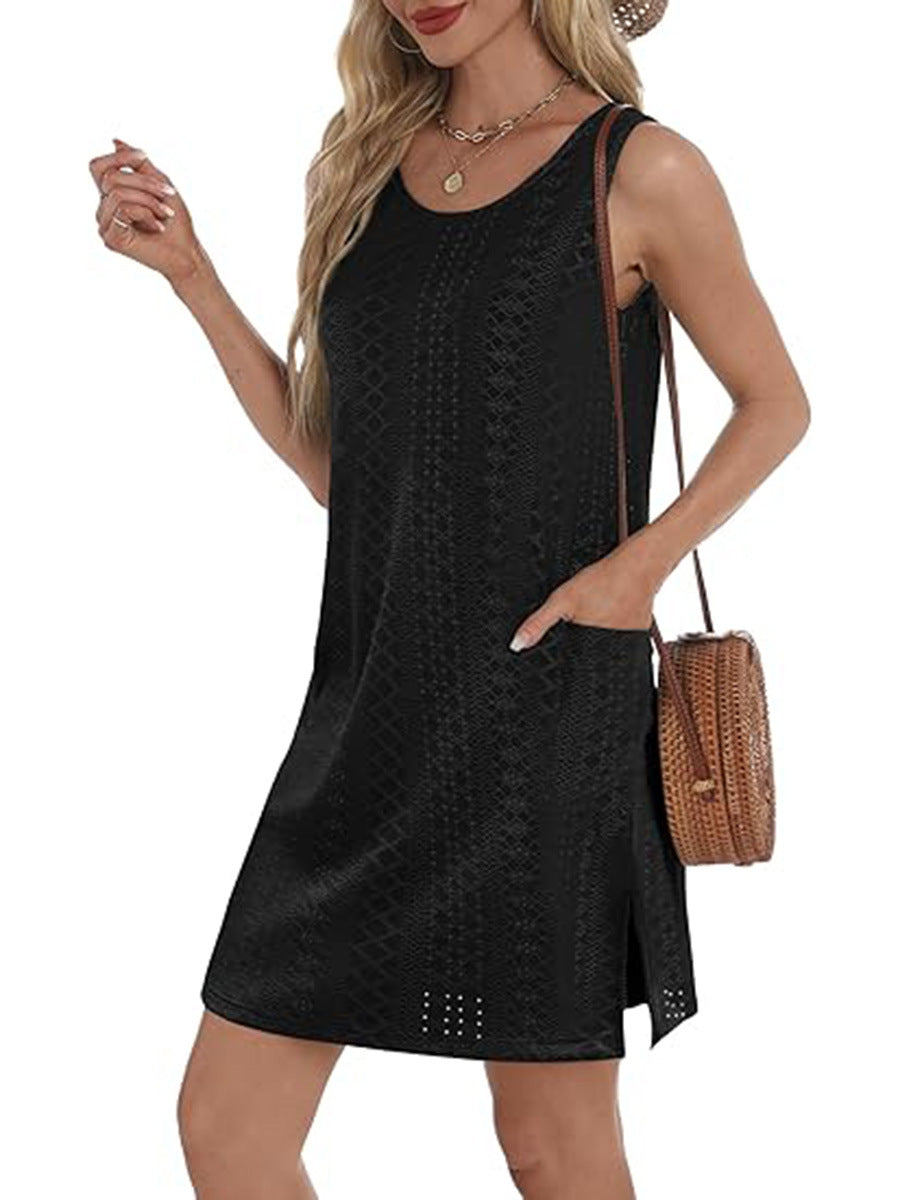Coverup Summer Dresses for Women 2025 Eyelet Casual Loose Sleeveless Sundresses Tank Dresses with Pockets - Seldom Seen Styles