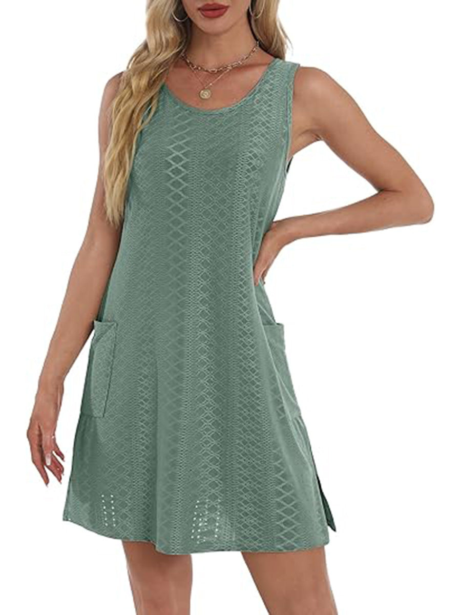 Coverup Summer Dresses for Women 2025 Eyelet Casual Loose Sleeveless Sundresses Tank Dresses with Pockets - Seldom Seen Styles