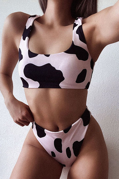 Women Two Piece Scoop Neck Bikini Crop Top Swimsuit Sporty High Waisted Bathing Suit - Seldom Seen Styles