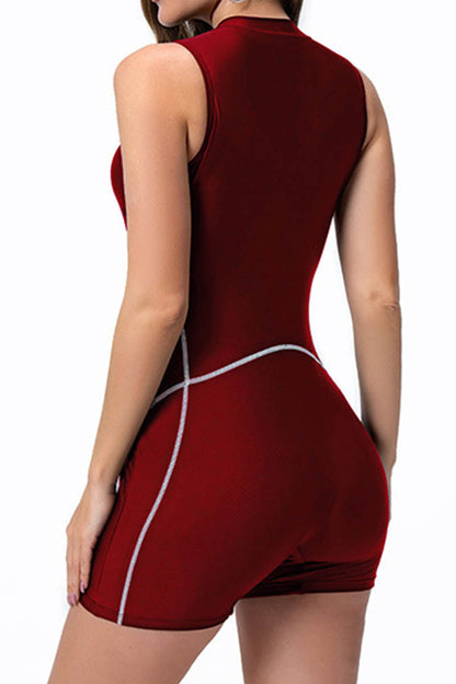 Crossing Lines Printed Patchwork Round Collar Sleeveless One Piece Swimsuit Wetsuit Short Swimming Trunks - Seldom Seen Styles