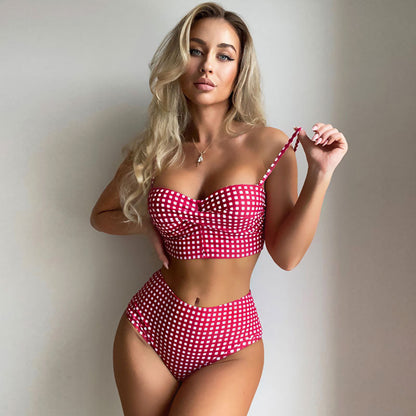 Cute Gingham High Waist Twist Ruched Bralette Brazilian Two Piece Bikini Swimsuit - Seldom Seen Styles