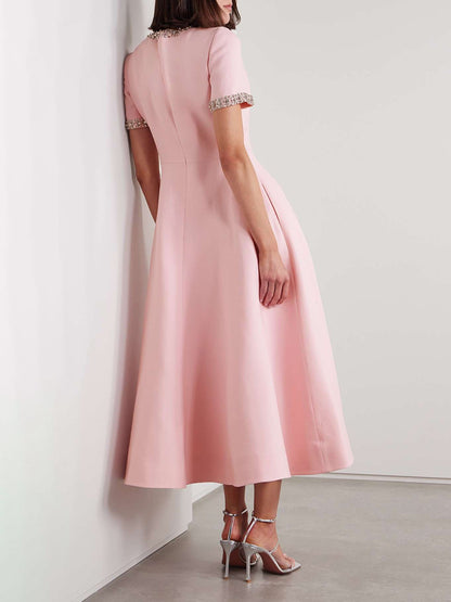 Cutout Midi Dress with Crystal Embroidery and Bow Details- - Seldom Seen Styles