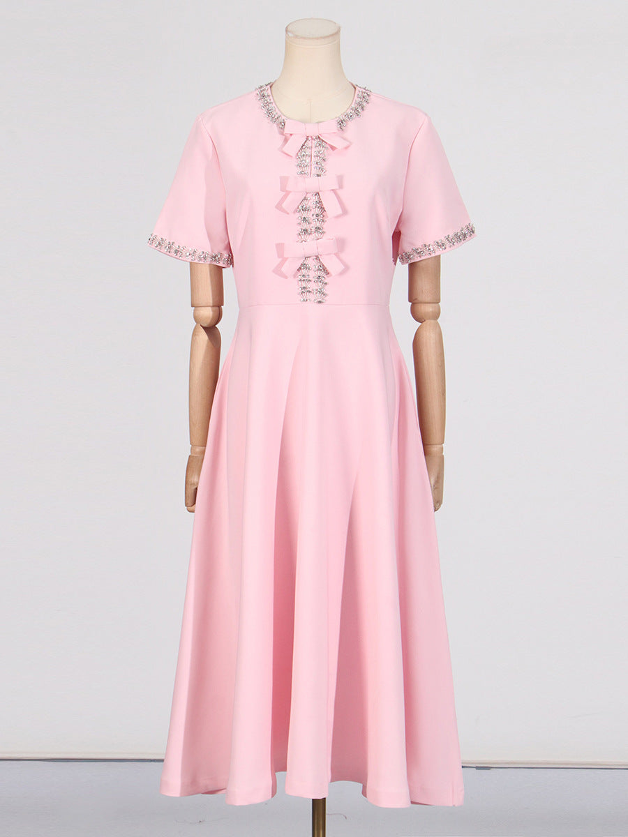 Cutout Midi Dress with Crystal Embroidery and Bow Details- - Seldom Seen Styles