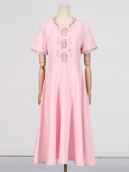 Cutout Midi Dress with Crystal Embroidery and Bow Details- - Seldom Seen Styles