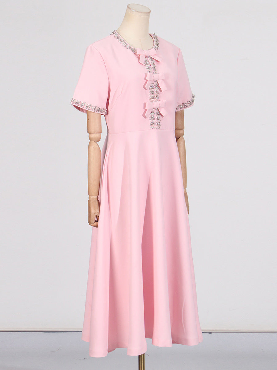 Cutout Midi Dress with Crystal Embroidery and Bow Details- - Seldom Seen Styles