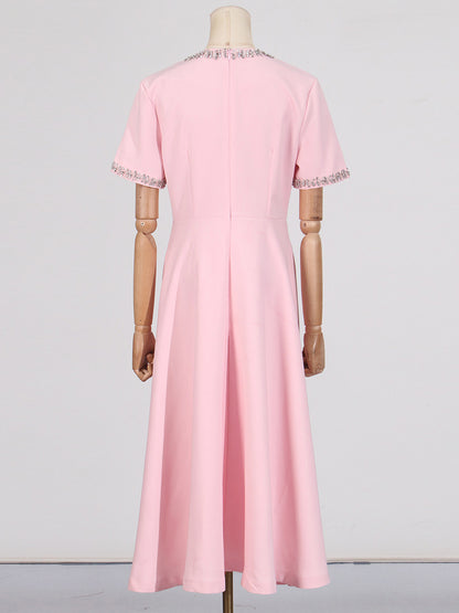 Cutout Midi Dress with Crystal Embroidery and Bow Details- - Seldom Seen Styles