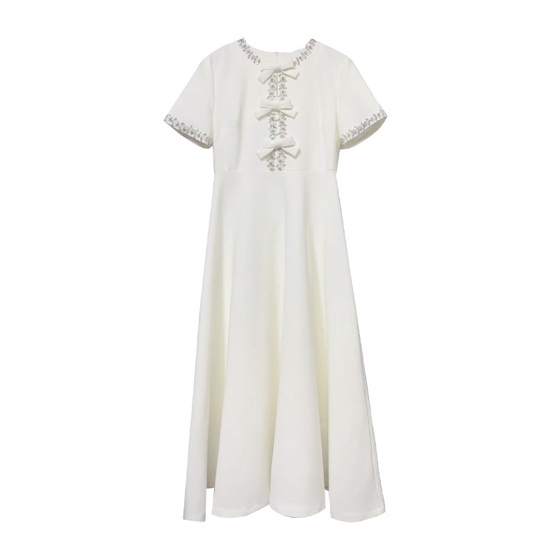 Cutout Midi Dress with Crystal Embroidery and Bow Details- - Seldom Seen Styles