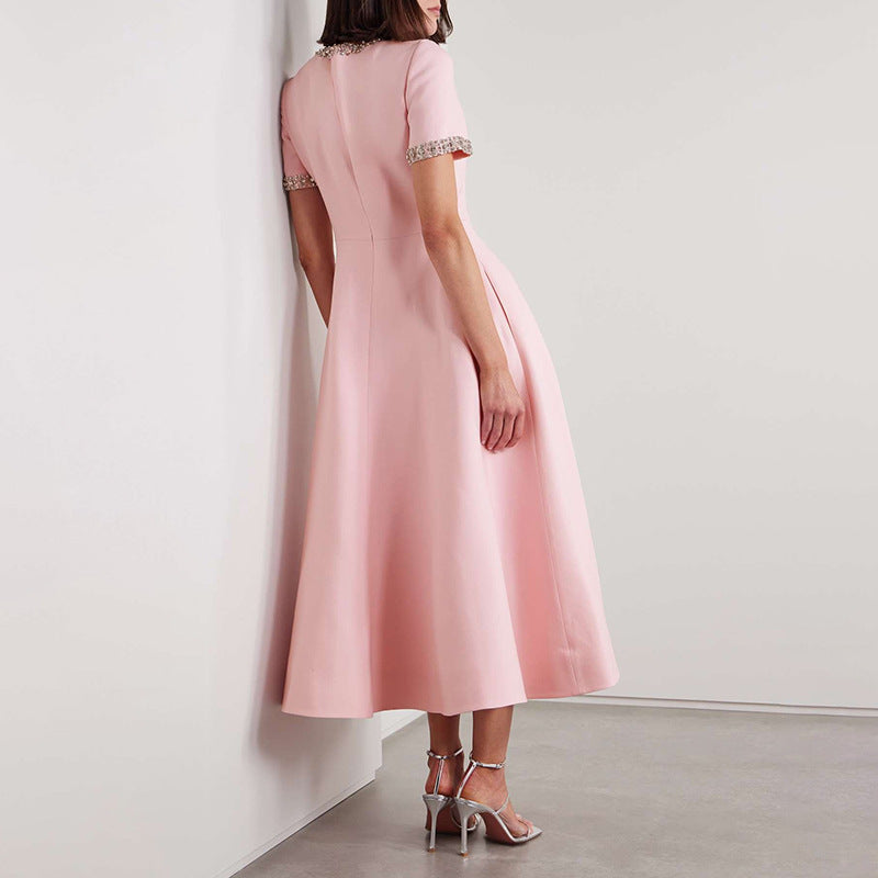 Cutout Midi Dress with Crystal Embroidery and Bow Details- - Seldom Seen Styles