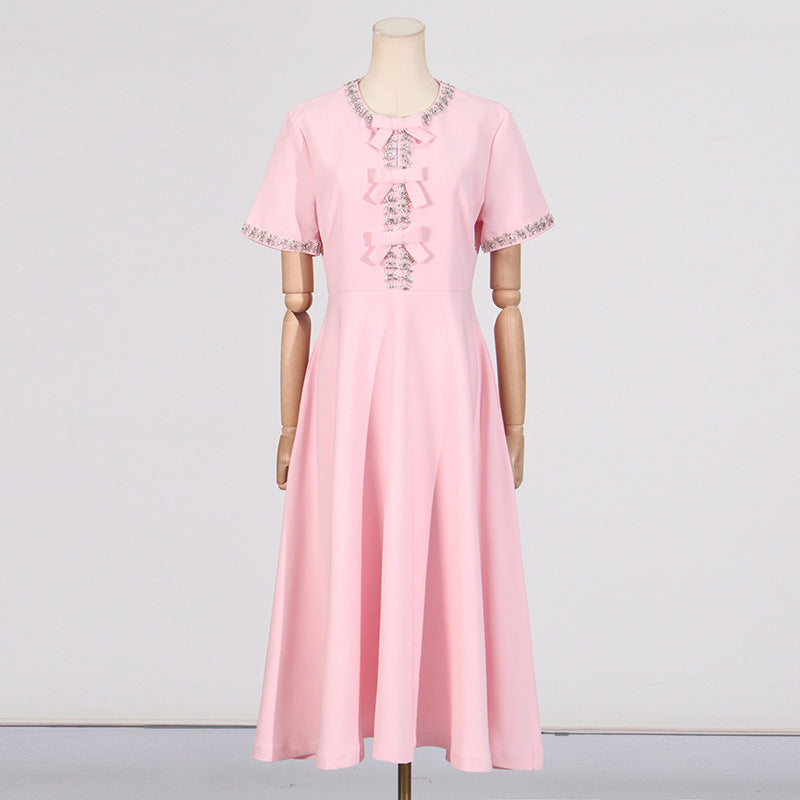 Cutout Midi Dress with Crystal Embroidery and Bow Details- - Seldom Seen Styles