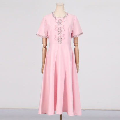 Cutout Midi Dress with Crystal Embroidery and Bow Details- - Seldom Seen Styles