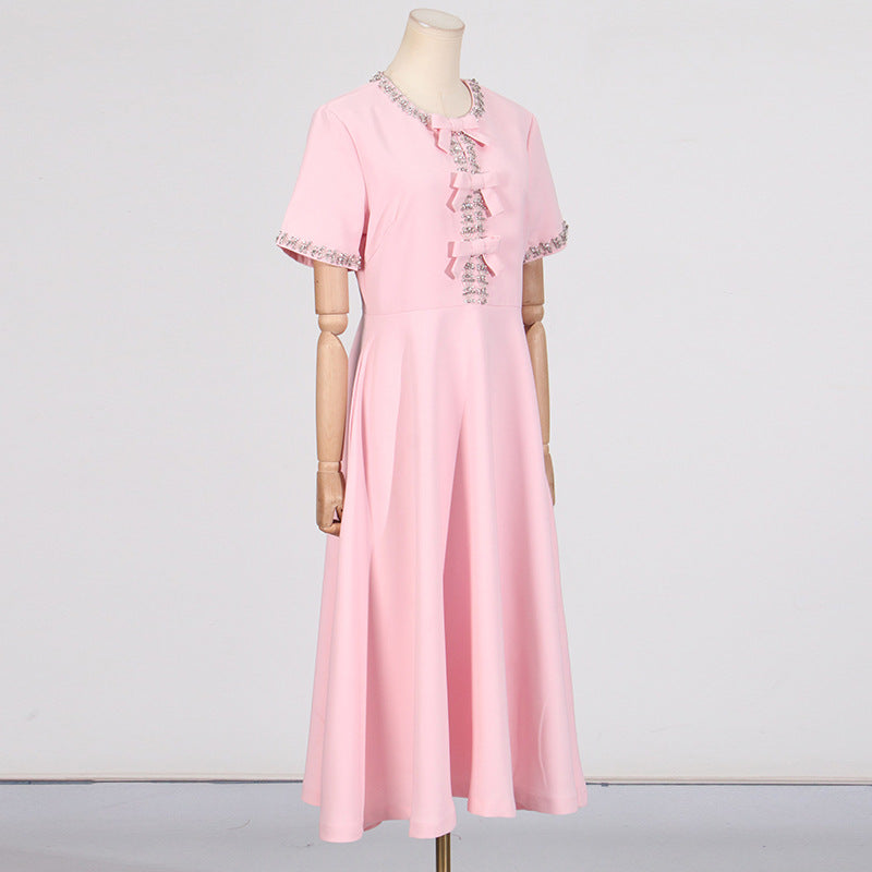 Cutout Midi Dress with Crystal Embroidery and Bow Details- - Seldom Seen Styles