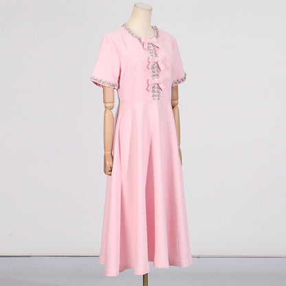 Cutout Midi Dress with Crystal Embroidery and Bow Details- - Seldom Seen Styles