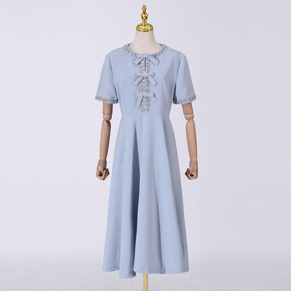 Cutout Midi Dress with Crystal Embroidery and Bow Details- - Seldom Seen Styles