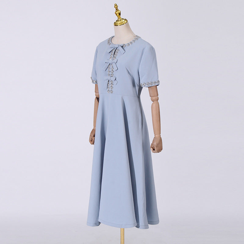 Cutout Midi Dress with Crystal Embroidery and Bow Details- - Seldom Seen Styles