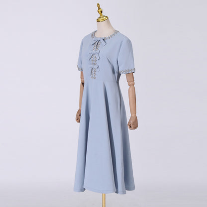 Cutout Midi Dress with Crystal Embroidery and Bow Details- - Seldom Seen Styles