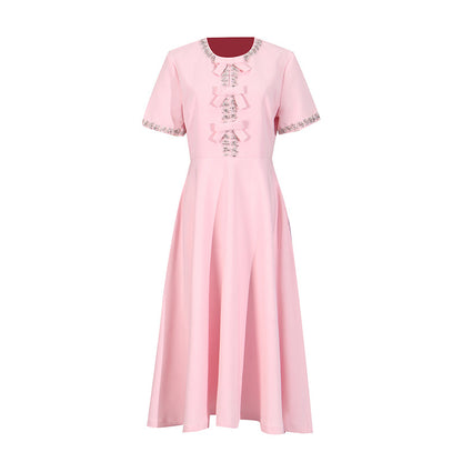 Cutout Midi Dress with Crystal Embroidery and Bow Details- - Seldom Seen Styles