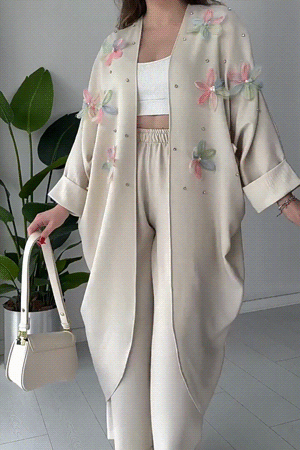 New summer three-dimensional butterfly decoration long-sleeved two-piece suit
